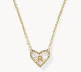 KENDRA SCOTT- Heart Gold Letter Pendant Necklace in Ivory Mother of Pearl