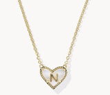 KENDRA SCOTT- Heart Gold Letter Pendant Necklace in Ivory Mother of Pearl