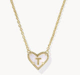 KENDRA SCOTT- Heart Gold Letter Pendant Necklace in Ivory Mother of Pearl