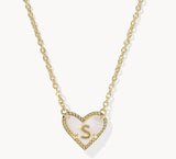 KENDRA SCOTT- Heart Gold Letter Pendant Necklace in Ivory Mother of Pearl