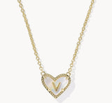 KENDRA SCOTT- Heart Gold Letter Pendant Necklace in Ivory Mother of Pearl