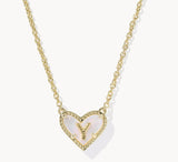 KENDRA SCOTT- Heart Gold Letter Pendant Necklace in Ivory Mother of Pearl
