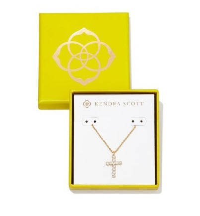 KENDRA SCOTT- Cross Crystal Pendant Necklace in Gold White Crystal (BOXED)