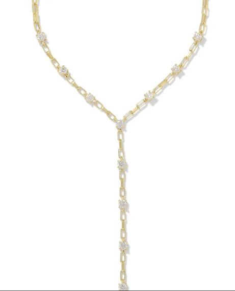 KENDRA SCOTT- Lexi Gold Y Necklace in White Crystal