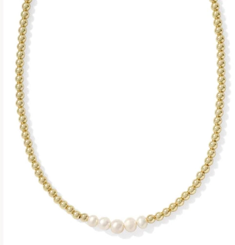 KENDRA SCOTT- Eve Gold Beaded Strand Necklace in White Pearl