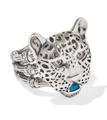 KENDRA SCOTT- Maura Vintage Silver Jaguar Statement Ring in Variegated Indigo