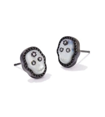 KENDRA SCOTT- Skeleton Gunmetal Stud Earrings in Ivory Mother of Pearl