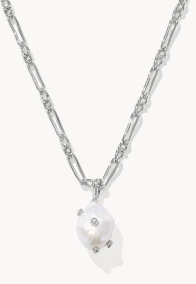 KENDRA SCOTT- Melody Small Long Pendant Necklace in Rhodium Freshwater Cultured Pearl