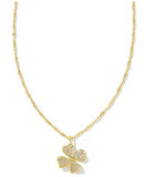 KENDRA SCOTT- Clover Gold Crystal Pendant Necklace in White Crystal