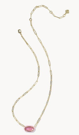 KENDRA SCOTT- Elisa Enamel Frame Paperclip Necklace in Gold Bright Pink Illusion