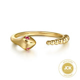 GABRIEL & CO- Serpentina - 14K Yellow Gold Bujukan And Ruby Snake Open Ring