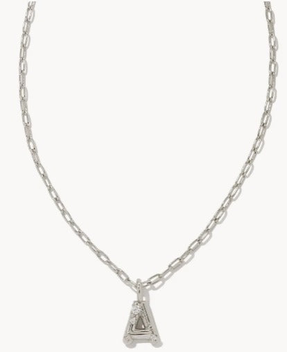 KENDRA SCOTT- Crystal Letter Pendant Necklace Rhodium Metal