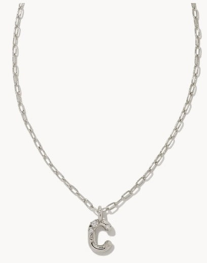 KENDRA SCOTT- Crystal Letter Pendant Necklace Rhodium Metal