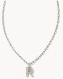 KENDRA SCOTT- Crystal Letter Pendant Necklace Rhodium Metal