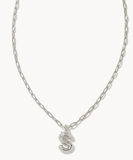 KENDRA SCOTT- Crystal Letter Pendant Necklace Rhodium Metal