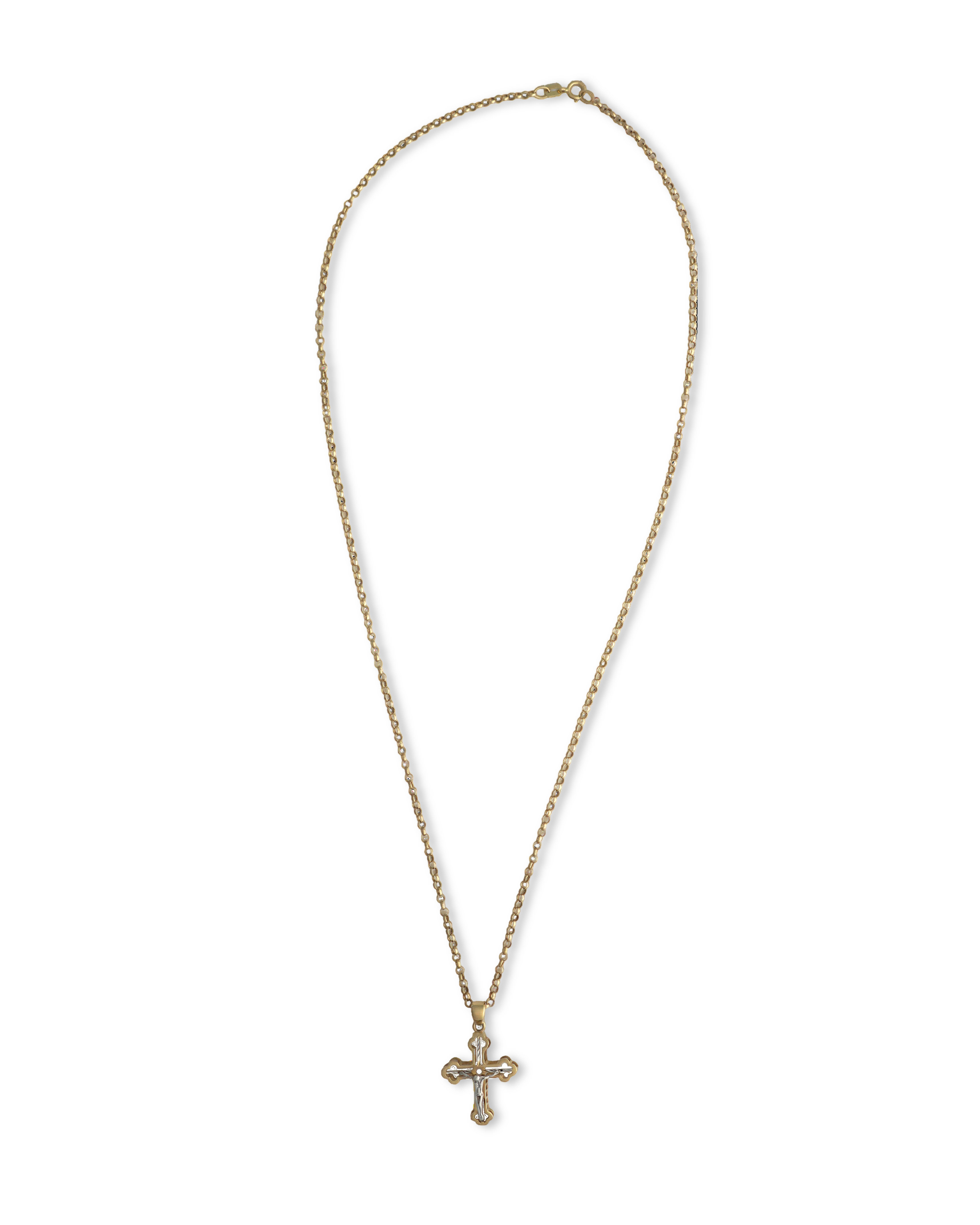 14kt Two Tone Open Cross Pendant with Christ