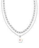 KENDRA SCOTT- Deliah Rhodium Multi Strand Necklace in Iridescent Pink White Mix