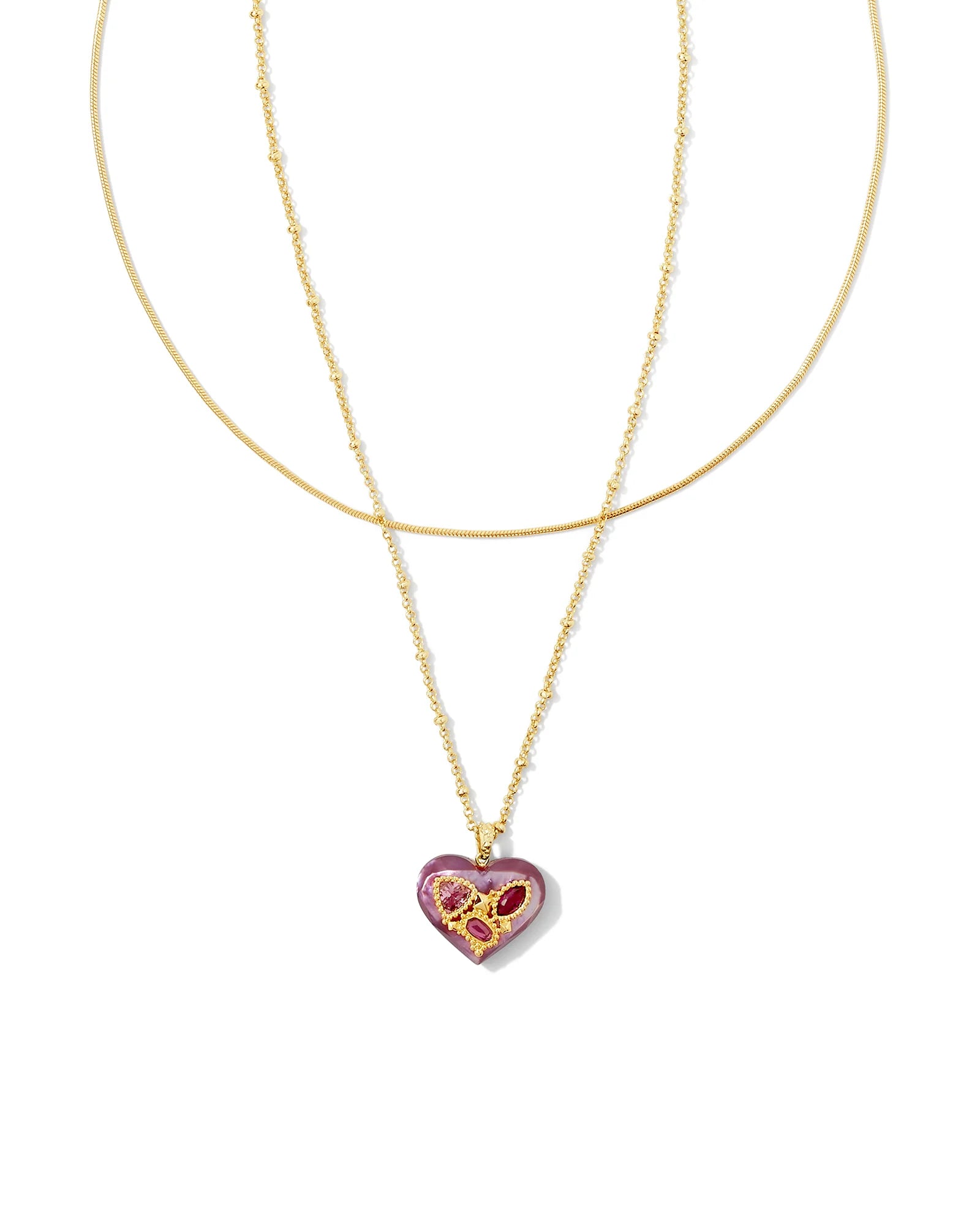 KENDRA SCOTT- Penny Gold Heart Multi Strand Necklace in Mulberry Mix