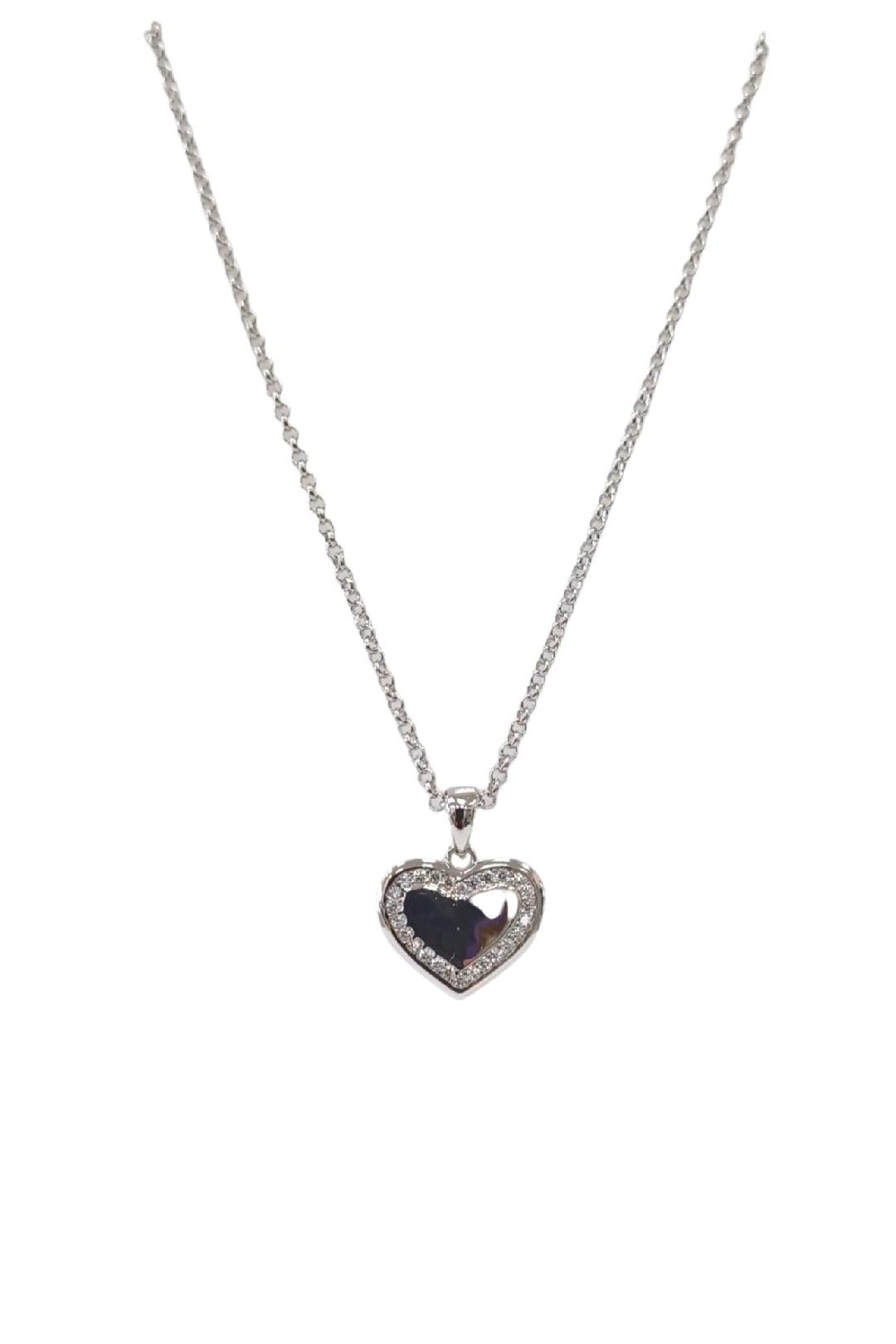 .925 Silver Heart Pendant w/CZ Outline Necklace S-FF-PDC2435+C