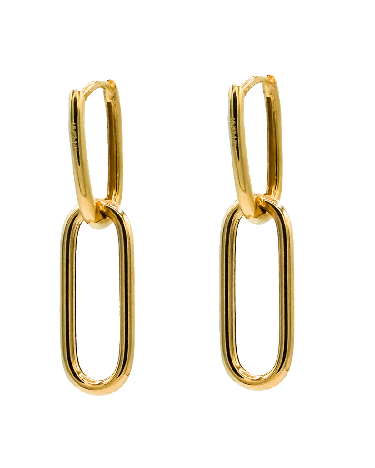 14kt Huggie Paper Clip Drop Earrings