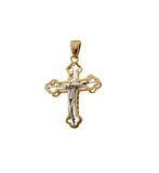 14kt Two Tone Open Cross Pendant with Christ