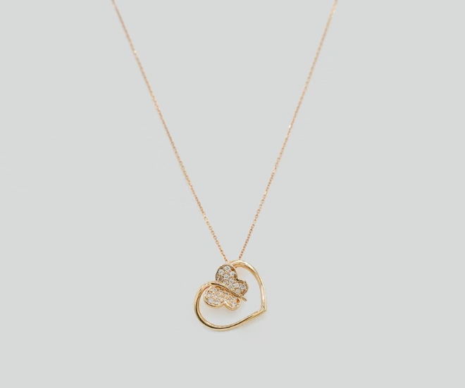 14kt Rose Gold and Diamonds Butterfly Pendant and Chain D.11TW