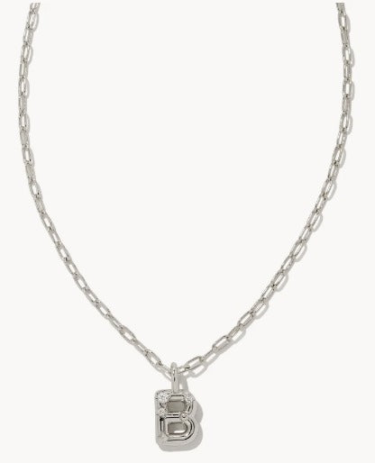 KENDRA SCOTT- Crystal Letter Pendant Necklace Rhodium Metal