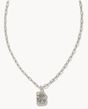KENDRA SCOTT- Crystal Letter Pendant Necklace Rhodium Metal