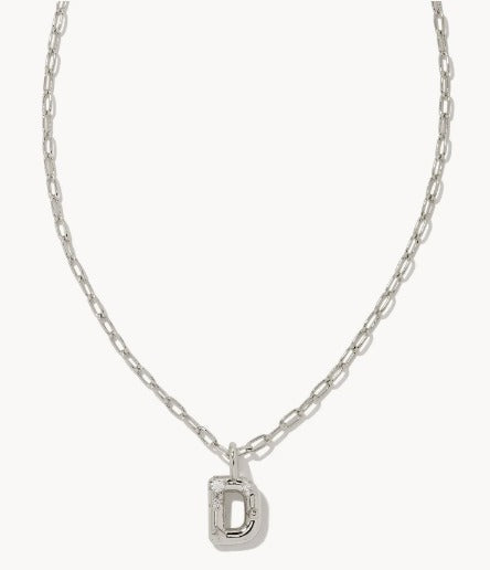 KENDRA SCOTT- Crystal Letter Pendant Necklace Rhodium Metal