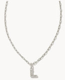 KENDRA SCOTT- Crystal Letter Pendant Necklace Rhodium Metal