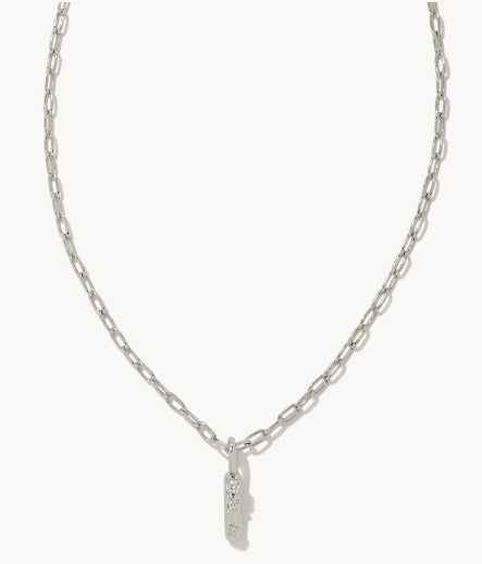 KENDRA SCOTT- Crystal Letter Pendant Necklace Rhodium Metal
