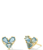 KENDRA SCOTT- Katy Gold Heart Stud Earrings in Teal Glass