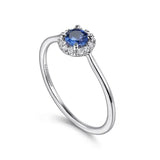 GABRIEL & CO- 14K White Gold Blue Sapphire and Diamond Halo Promise Ring