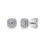 GABRIEL & CO- 14K White Gold Cushion Halo Round Diamond Stud Earrings