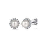 GABRIEL & CO- 14K White Gold Diamond and Pearl Stud Earrings