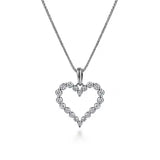 GABRIEL & CO- 14K White Gold Open Heart Diamond Pendant Necklace