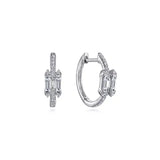 GABRIEL & CO- 14k White Gold Prong Set and French Pave 15mm Round Classic Diamond Hoop Earrings