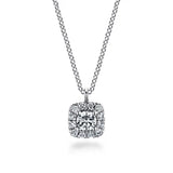 GABRIEL & CO- 14K White Gold Round Diamond with Cushion Halo Pendant Necklace