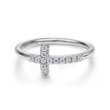 GABRIEL & CO- 14K White Gold Sideways Diamond Cross Ring
