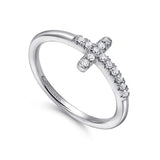 GABRIEL & CO- 14K White Gold Sideways Diamond Cross Ring