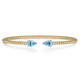 GABRIEL & CO- 14K White Yellow Gold Bujukan Open Cuff Bracelet with Blue Topaz and Diamond End Caps