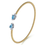 GABRIEL & CO- 14K White Yellow Gold Bujukan Open Cuff Bracelet with Blue Topaz and Diamond End Caps