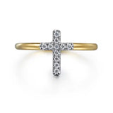 GABRIEL & CO- 14K Yellow Gold Ring with White Gold Diamond Cross