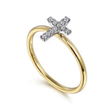 GABRIEL & CO- 14K Yellow Gold Ring with White Gold Diamond Cross