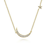 GABRIEL & CO- 14K Yellow Gold Crescent Moon Diamond Pendant Necklace
