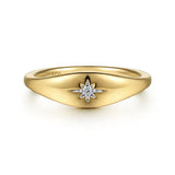 GABRIEL & CO- 14K Yellow Gold Diamond Starburst Signet Ring D.02TW