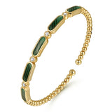 GABRIEL & CO- 14K Yellow Gold Diamond and Malachite Bujukan Bangle