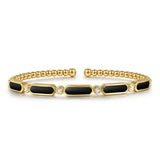 GABRIEL & CO- 14K Yellow Gold Diamond and Onyx Bujukan Bangle