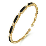 GABRIEL & CO- 14K Yellow Gold Diamond and Onyx Bujukan Bangle