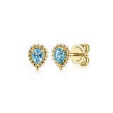 GABRIEL & CO- 14K Yellow Gold London Blue Topaz Bujukan Pear Shape Stud Earrings